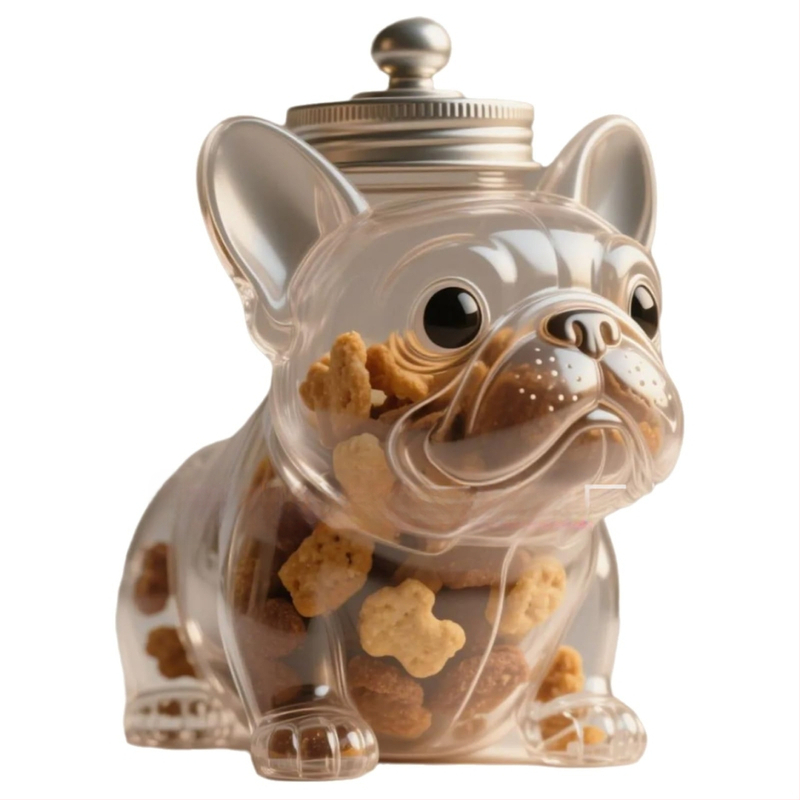 Junda stiklo užkandžių indas augintiniams — šiuolaikinis minimalistinis dizainas, talpa 250 ml, vienos spalvos raštas, saugojimui