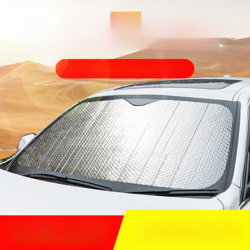 Pluche automobilio priekinio stiklo skydelis, aliuminio folija, automatiškai išsitiesiantis, tvirtinimas statiniu lipu, universalus suderinamumas