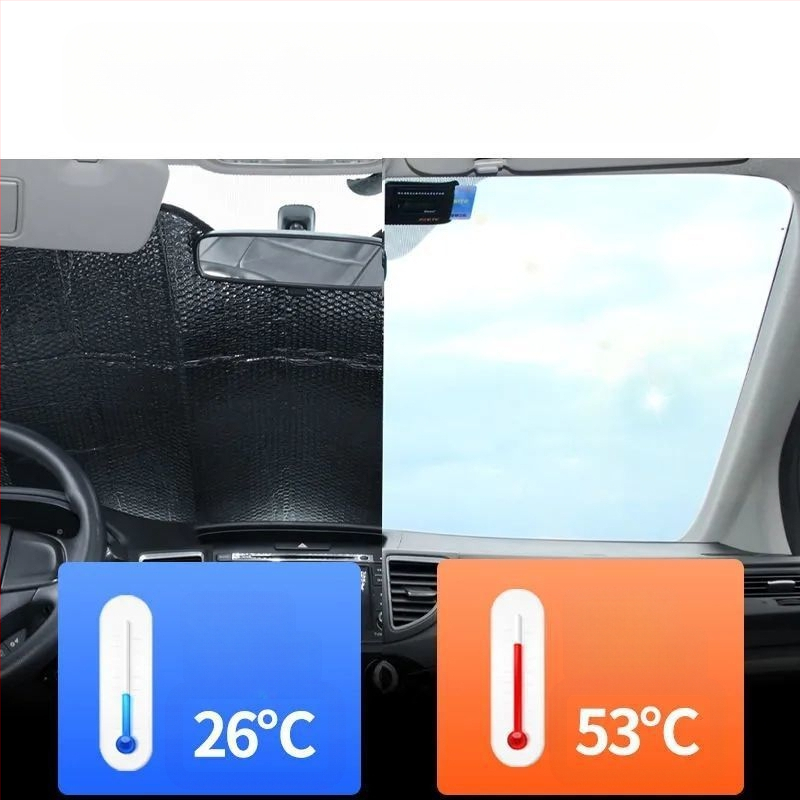 Pluche automobilio priekinio stiklo skydelis, aliuminio folija, automatiškai išsitiesiantis, tvirtinimas statiniu lipu, universalus suderinamumas