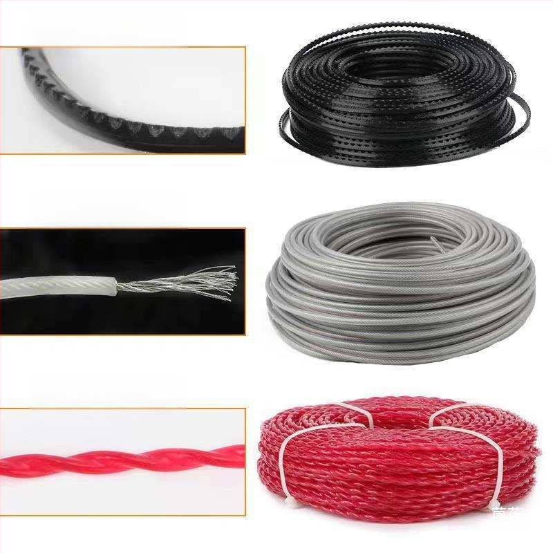 Νάιλον σχοινί για χλοοκοπτικό με στριφτό ατσάλινο σύρμα, κεφαλή ζιζανίων στρογγυλή και τετράγωνη, ανθεκτικό