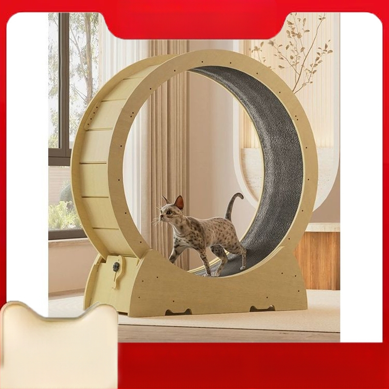 Bėgimo takelis katėms su bėgimo ratuku ir laipiojimo stovu, mielo stiliaus, didelio tankio medienos plaušų plokštės konstrukcija