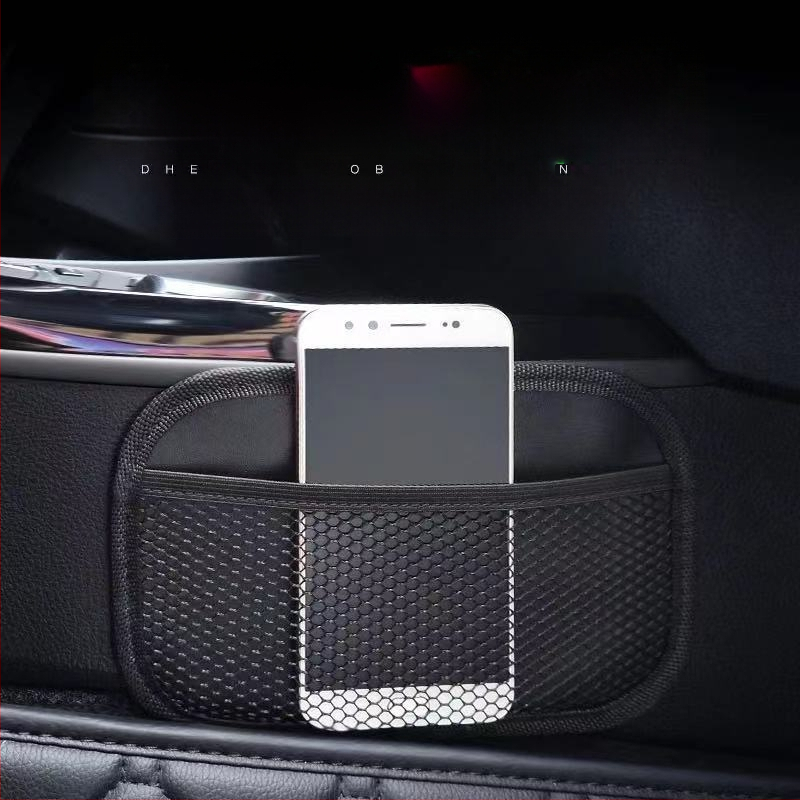 Заден автомобилен органайзер, кожен, самозалепващ монтаж, джоб за телефон и мрежест джоб