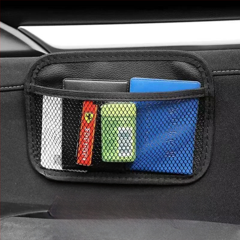 Заден автомобилен органайзер, кожен, самозалепващ монтаж, джоб за телефон и мрежест джоб