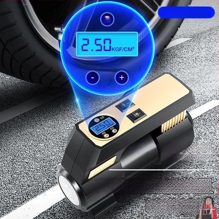 Elektrinė padangų pompa - aukšto slėgio, nešiojama, montuojama ant automobilio, vieno cilindro, su manometru (<80W)