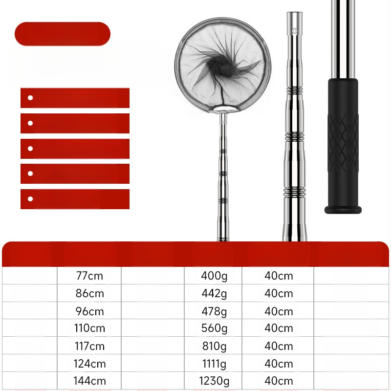 Nerūdijančio plieno teleskopinė žvejybos tinklo lazda su neslystančia universalia jungtimi — komplektas