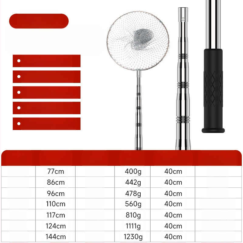 Nerūdijančio plieno teleskopinė žvejybos tinklo lazda su neslystančia universalia jungtimi — komplektas