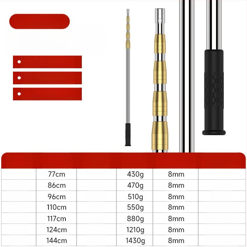 Nerūdijančio plieno teleskopinė žvejybos tinklo lazda su neslystančia universalia jungtimi — komplektas