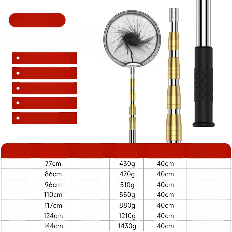 Nerūdijančio plieno teleskopinė žvejybos tinklo lazda su neslystančia universalia jungtimi — komplektas