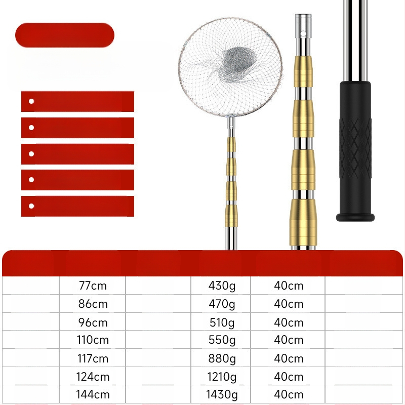 Nerūdijančio plieno teleskopinė žvejybos tinklo lazda su neslystančia universalia jungtimi — komplektas