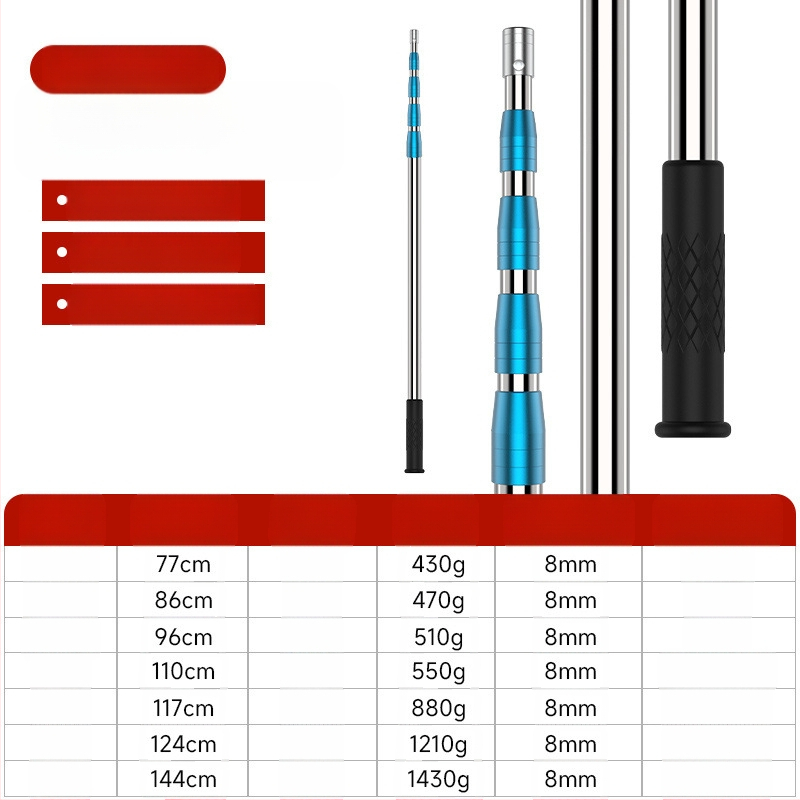 Nerūdijančio plieno teleskopinė žvejybos tinklo lazda su neslystančia universalia jungtimi — komplektas