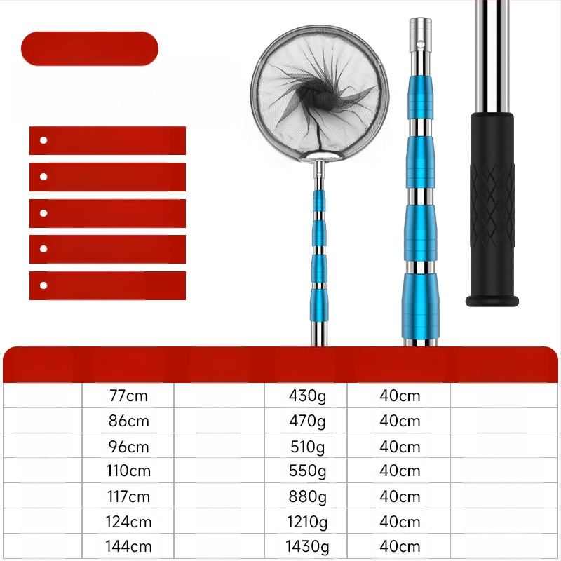 Nerūdijančio plieno teleskopinė žvejybos tinklo lazda su neslystančia universalia jungtimi — komplektas