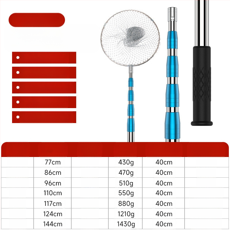 Nerūdijančio plieno teleskopinė žvejybos tinklo lazda su neslystančia universalia jungtimi — komplektas