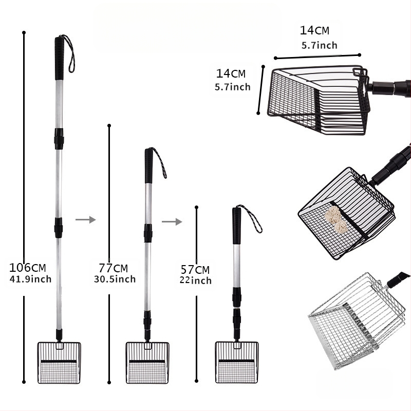 Μεταλλική κουτάλα για γατοτοαλέτα με επεκτειόμενη λαβή και μακρύ φάσμα; κατάλληλη για τον καθαρισμό κοτόσταθμου και παραλίας