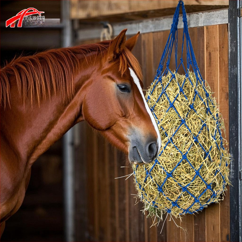 Мрежеста чанта за сено за бавно хранене с дръжка – подходяща за коне, крави, овце и алпака (Произход: Шандонг)