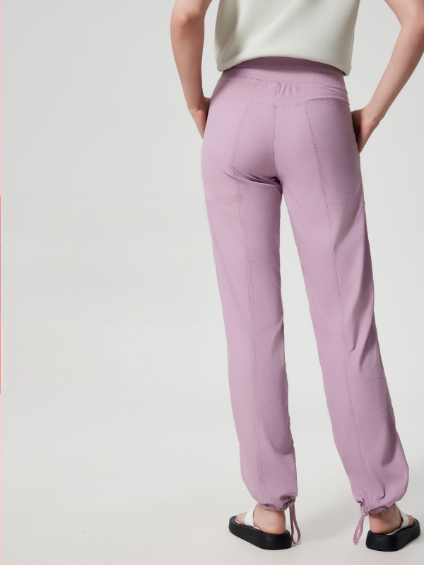 Női gyorsan száradó kültéri futó nadrág, laza szabás, középmagas derekú zsinórral, pamut-nylon keverék anyag, 95% nylon, egész éves viselet