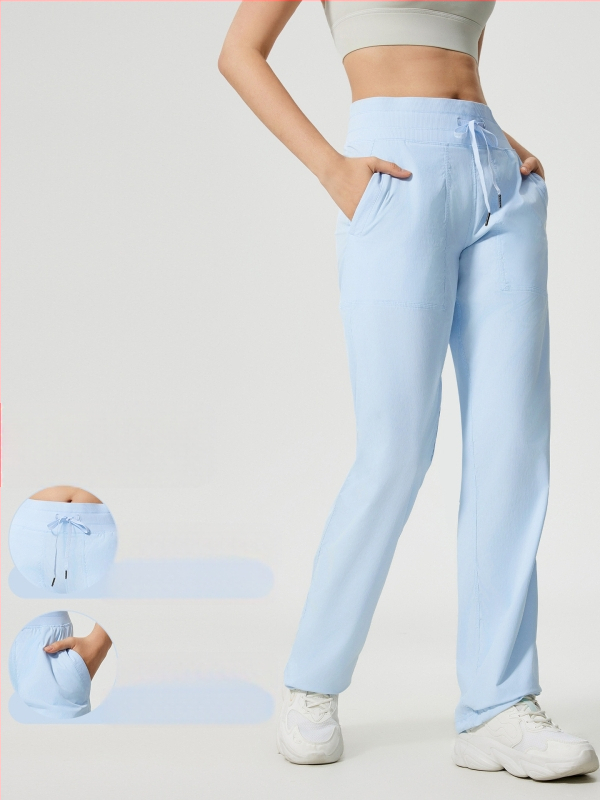 Női gyorsan száradó kültéri futó nadrág, laza szabás, középmagas derekú zsinórral, pamut-nylon keverék anyag, 95% nylon, egész éves viselet