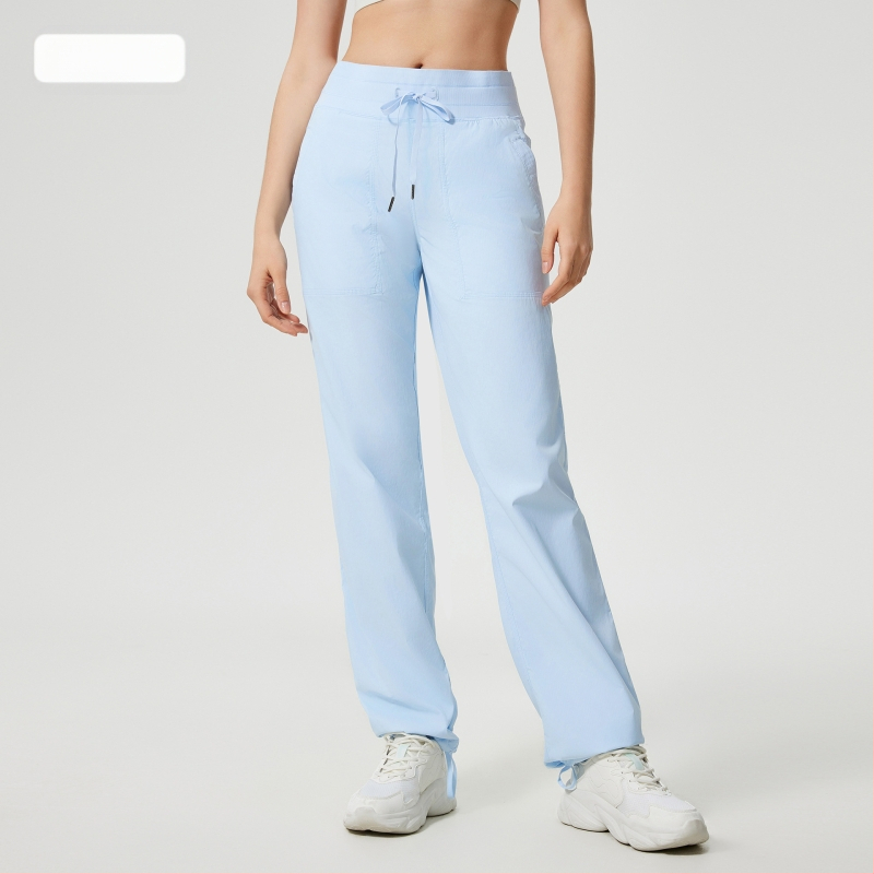 Női gyorsan száradó kültéri futó nadrág, laza szabás, középmagas derekú zsinórral, pamut-nylon keverék anyag, 95% nylon, egész éves viselet