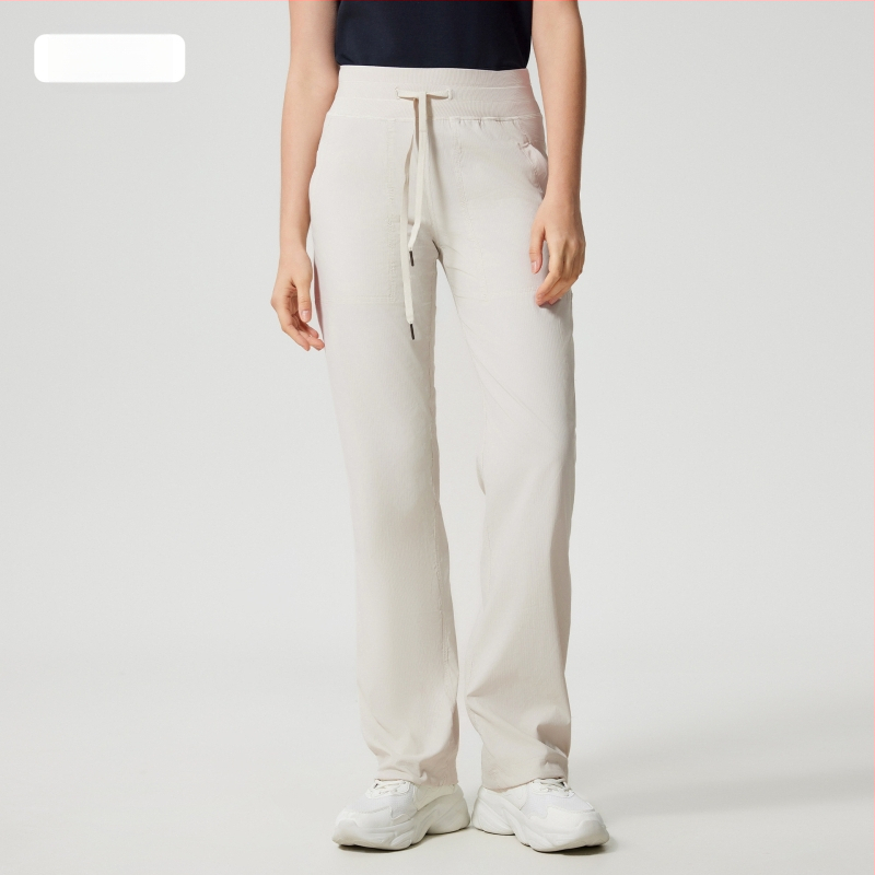 Női gyorsan száradó kültéri futó nadrág, laza szabás, középmagas derekú zsinórral, pamut-nylon keverék anyag, 95% nylon, egész éves viselet