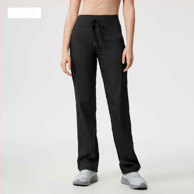 Női gyorsan száradó kültéri futó nadrág, laza szabás, középmagas derekú zsinórral, pamut-nylon keverék anyag, 95% nylon, egész éves viselet