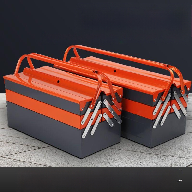 Μεταλλικό κιβώτιο εργαλείων τριών επιπέδων με μαγνητικό κούμπωμα, υλικό μικροϊνες + ξύλο, καθολικό μοντέλο για οικιακή αποθήκευση