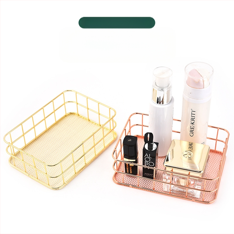 Кошница за съхранение от желязо – настолен органайзер за грим и аксесоари, едно ниво, модерен стил