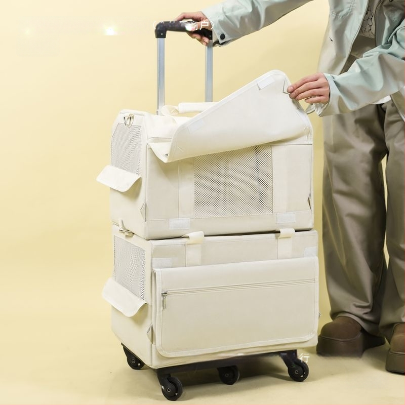 Τσάντα μεταφοράς κατοικίδιων με ρόδες, διόροφο σχέδιο για δύο κατοικίδια, αναπνέουσα, υλικό PP