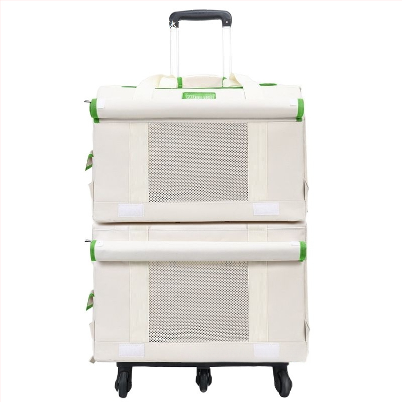 Τσάντα μεταφοράς κατοικίδιων με ρόδες, διόροφο σχέδιο για δύο κατοικίδια, αναπνέουσα, υλικό PP