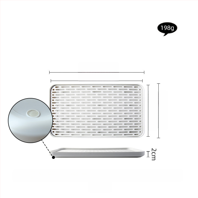 Dvigubo sluoksnio plastikinė padėklas su drenažu, stačiakampis puodelių laikiklis ir arbatos laikymas — šiaurietiškas paprastas stilius