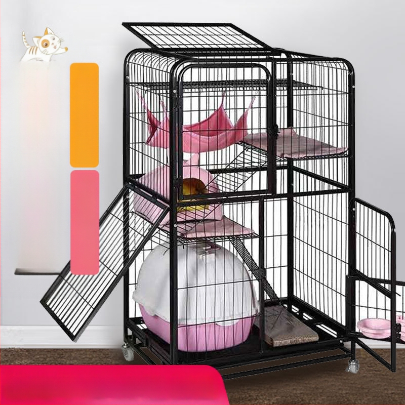 Котешка клетка с ултра голямо пространство и вилно-стилна конструкция от квадратни тръби, 2–4 нива (Материал: квадратни тръби с лакирано покритие; Обект: котка; Категория: клетка; Импорт: Не; IP: Не)