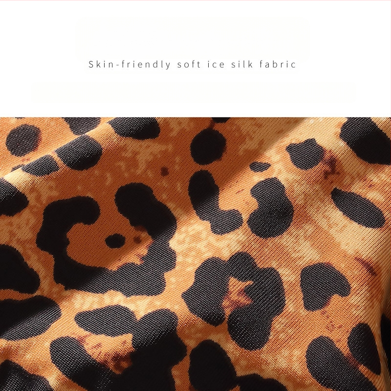Moterų tanga su leopardiniu raštu, Ice Silk audinys, be siūlių – žemas liemuo, medvilninė įdėklė