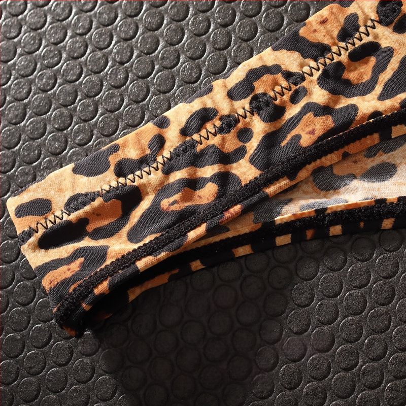 Moterų tanga su leopardiniu raštu, Ice Silk audinys, be siūlių – žemas liemuo, medvilninė įdėklė