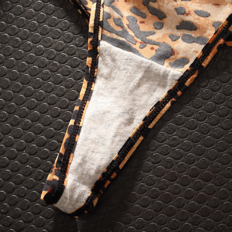 Moterų tanga su leopardiniu raštu, Ice Silk audinys, be siūlių – žemas liemuo, medvilninė įdėklė