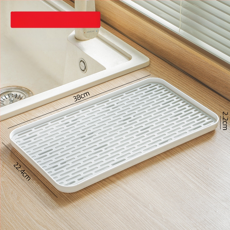 Dviejų sluoksnių arbatos padėklas su drenažu, plastikinis, šiaurietiškas minimalistinis stilius, stačiakampė forma