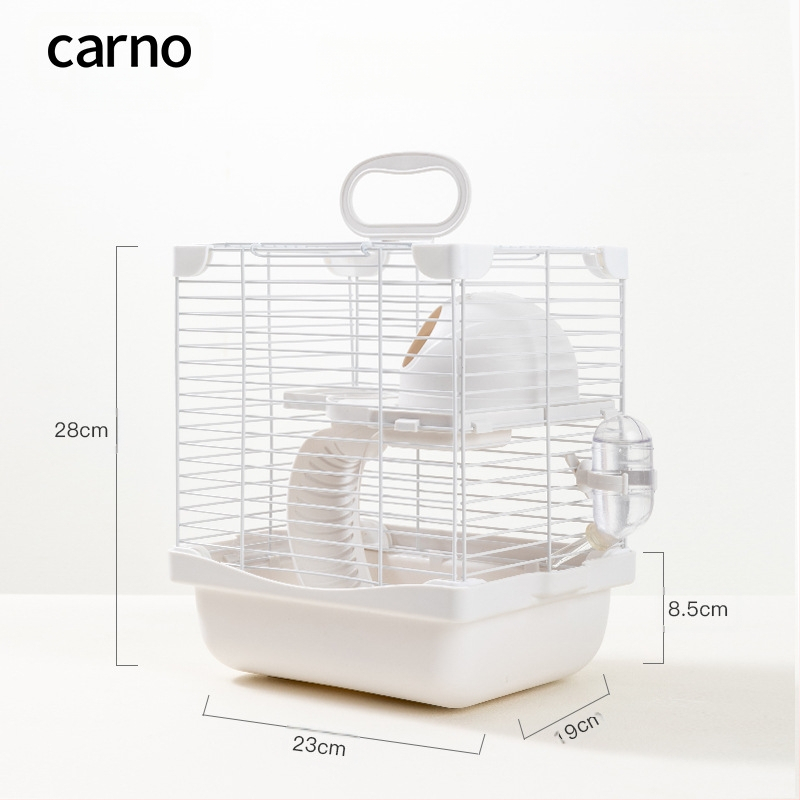 Hamsteru būris ar dubulti slāņotu dizainu un divstāvu platformu, sniega pils stilā, plastmasas un dzelzs stieples konstrukcija, visu gadalaiku izmantošanai