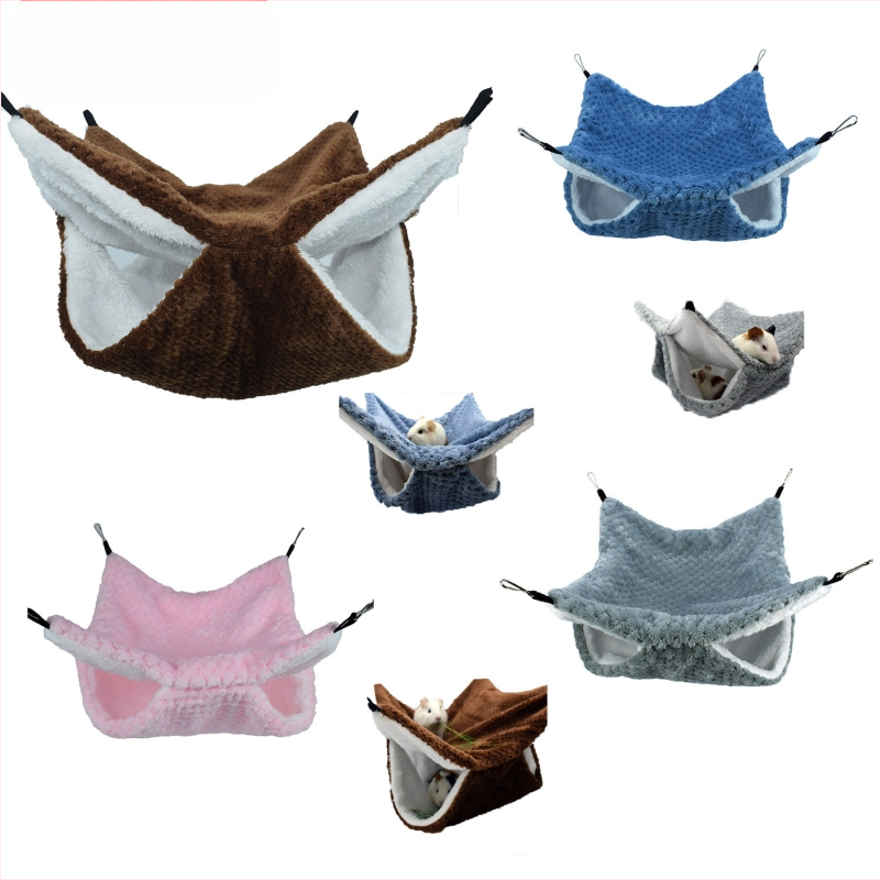 Хамстер хамак за малки домашни любимци, двупластов от корален велур — целогодишен, зимоустойчив