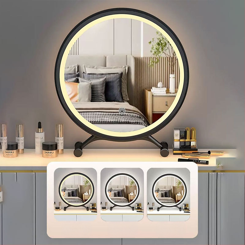 Επιτραπέζιος καθρέφτης μακιγιάζ με φωτισμό, πλαίσιο PU/PS/PVC; επιφάνεια καθρέπτη; κατάλληλος για καθιστικό, υπνοδωμάτιο ή μπάνιο; ιδανικό δώρο για γάμο, γενέθλια ή γιορτές.