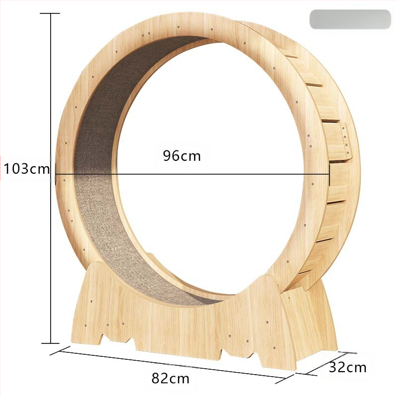 Katės bėgiojimo ratas su medine konstrukcija kaimo stiliuje