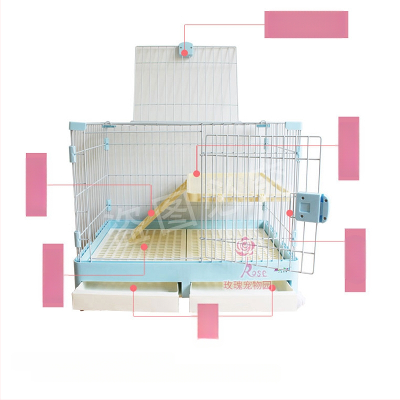 Пластмасова клетка за зайци с издърпващ се лотък за автоматично почистване, двуетажна клетка за домашни любимци