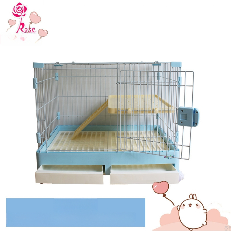Пластмасова клетка за зайци с издърпващ се лотък за автоматично почистване, двуетажна клетка за домашни любимци