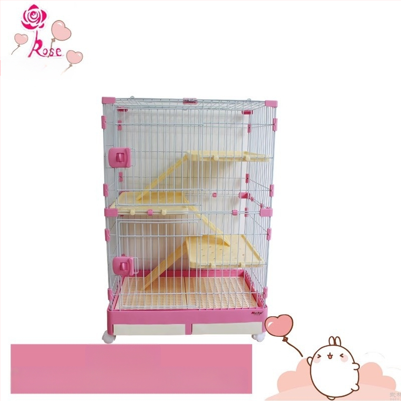 Пластмасова клетка за зайци с издърпващ се лотък за автоматично почистване, двуетажна клетка за домашни любимци