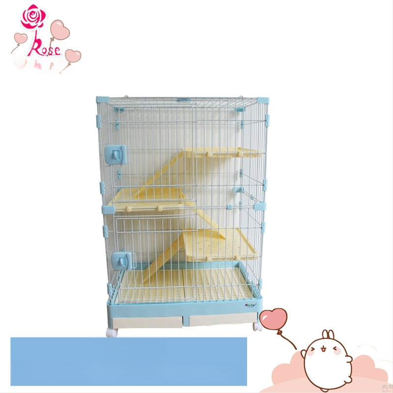 Пластмасова клетка за зайци с издърпващ се лотък за автоматично почистване, двуетажна клетка за домашни любимци