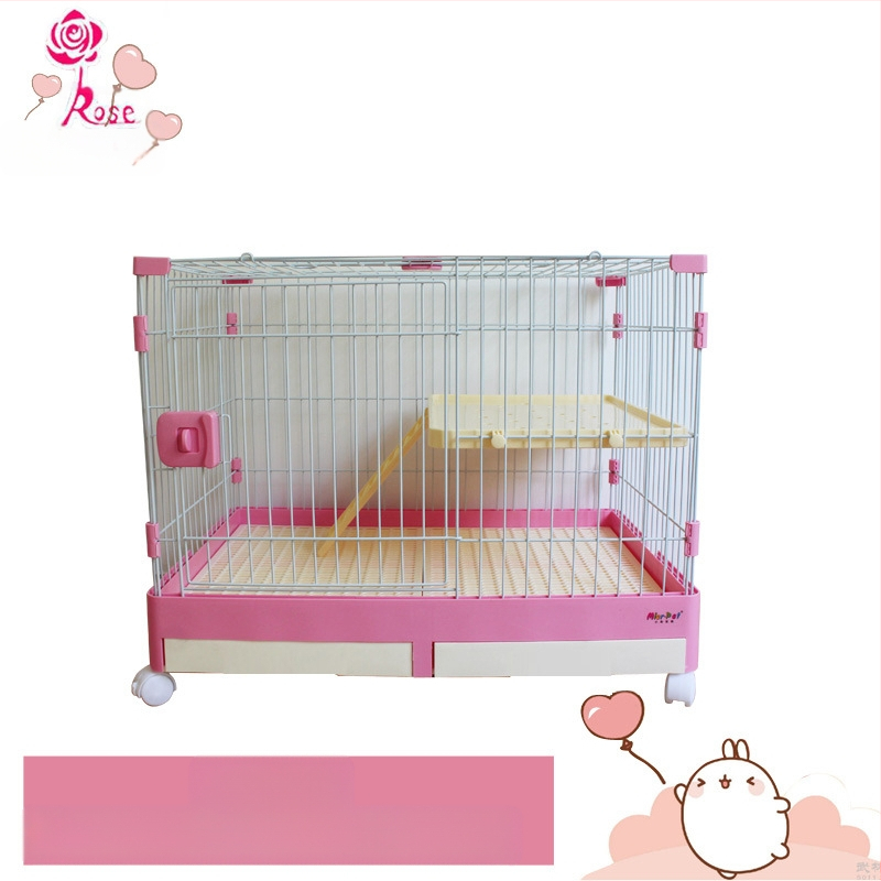 Пластмасова клетка за зайци с издърпващ се лотък за автоматично почистване, двуетажна клетка за домашни любимци