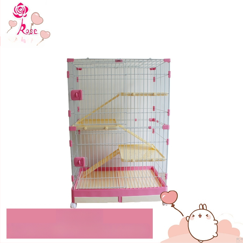 Пластмасова клетка за зайци с издърпващ се лотък за автоматично почистване, двуетажна клетка за домашни любимци