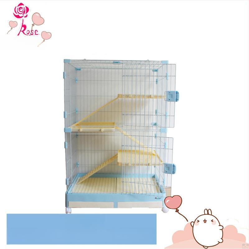 Пластмасова клетка за зайци с издърпващ се лотък за автоматично почистване, двуетажна клетка за домашни любимци