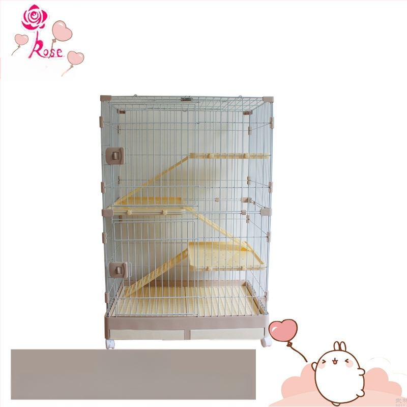 Пластмасова клетка за зайци с издърпващ се лотък за автоматично почистване, двуетажна клетка за домашни любимци