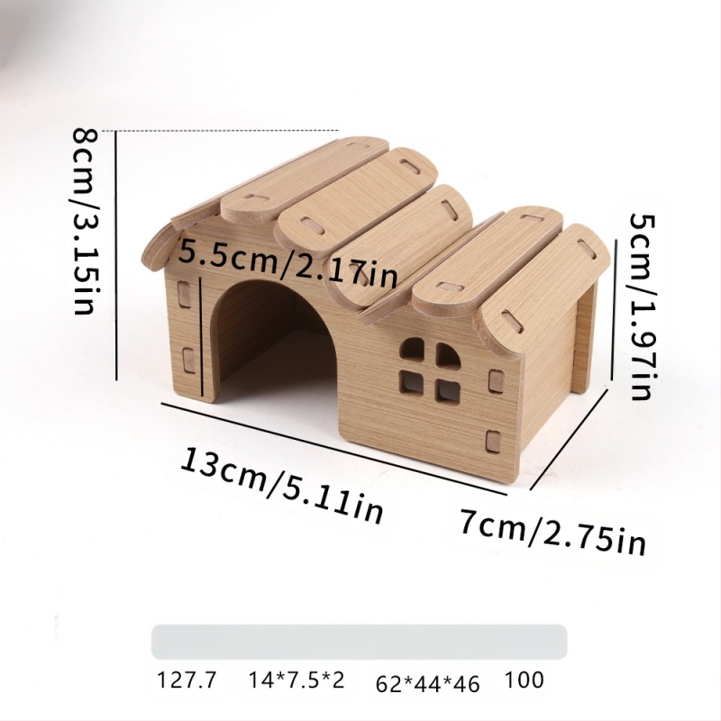 Hamstera koka māja ar guļvietu un divstāvu vilu — ciets koks, Pet taro