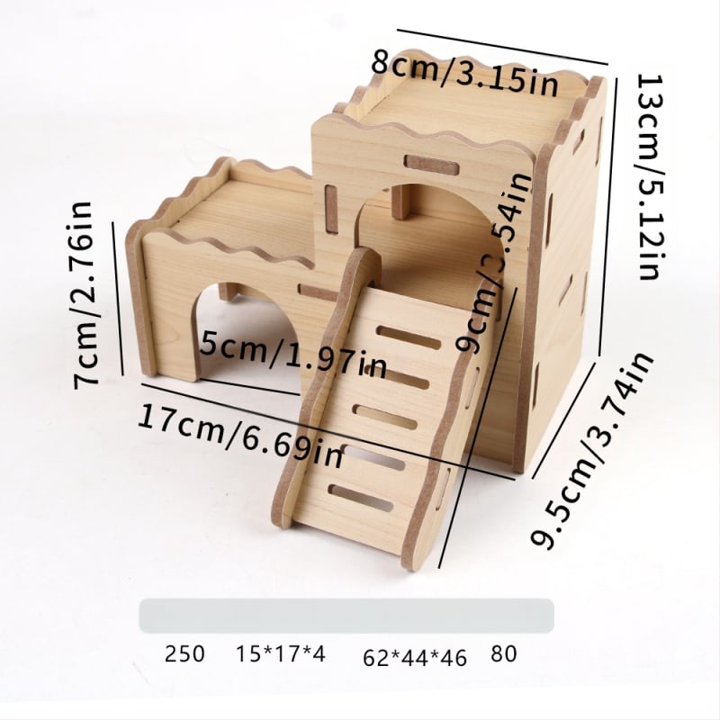 Hamstera koka māja ar guļvietu un divstāvu vilu — ciets koks, Pet taro