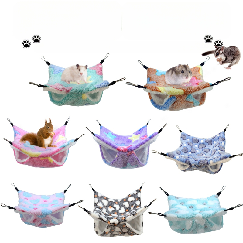 Хамстер висяща двуслойна фланелена хамак-легло, топло спално място за малки домашни любимци