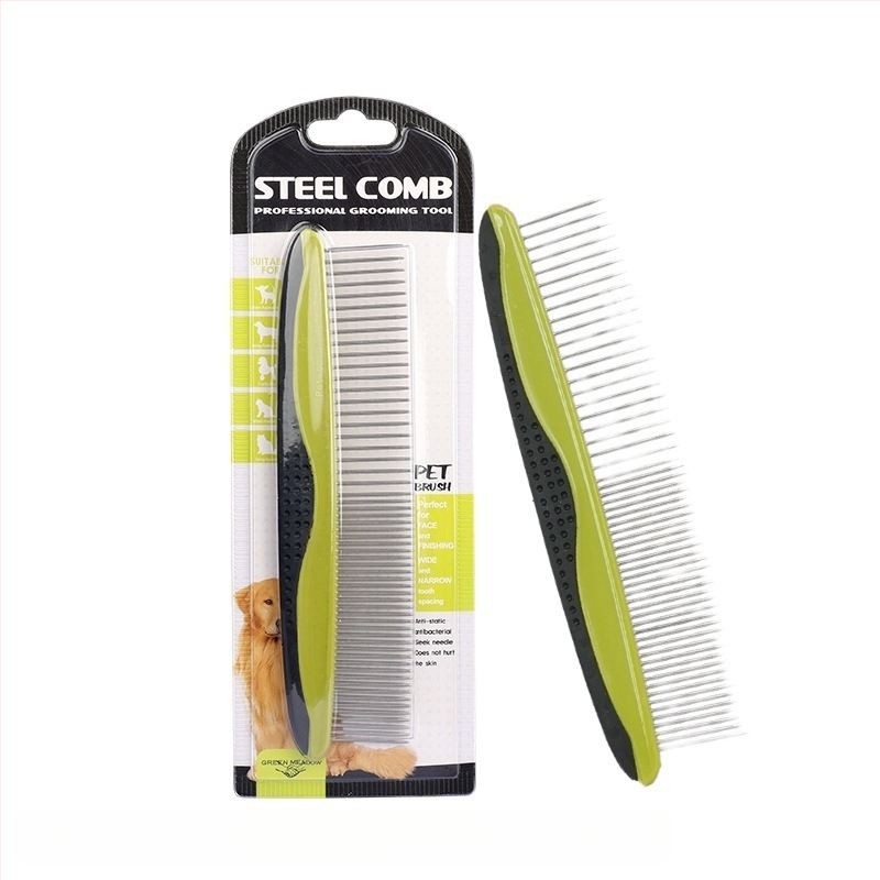 Гребен за домашни любимци за котки и кучета — премахва опадалата козина; материали: TRP, пластмаса и неръждаема стомана; марка Domestic