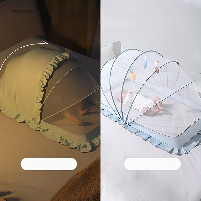 Salokāms guļvates moskītu tīkls zīdaiņiem 0–1 gadu vecumā, ar stiklašķiedras caurulēm